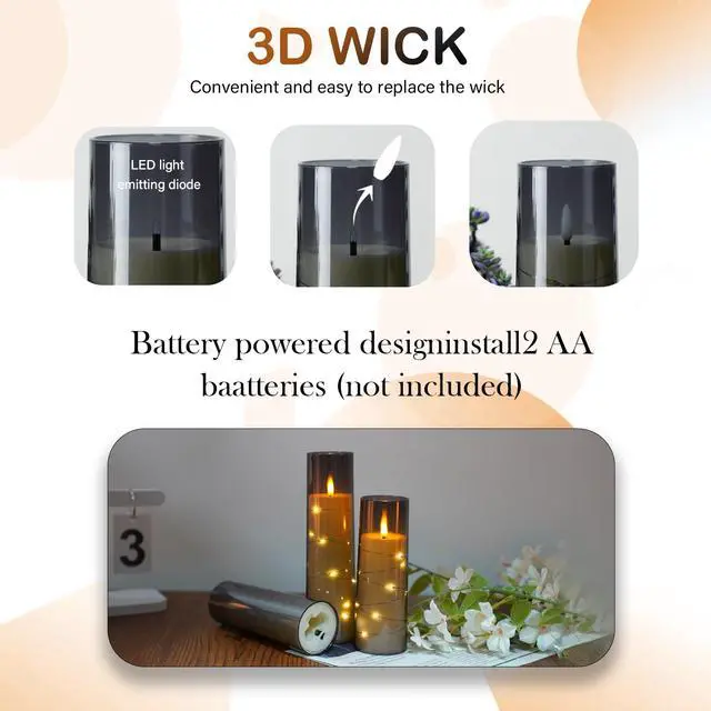 Alt view image 2 of 6 - Flameless LED Candles with Timer 9 Pc Flickering Flameless Candles for Romantic Ambiance and Home Decoration Stable Acrylic Shell,with Embedded Star StringBattery Operated CandlesGrey