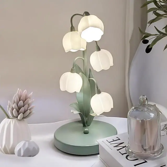 Main image of Green Flower Lamp for Home,5 Lily of The Valley Vintage Table Lamps | 3 Colors Modes Kawaii Bedside Lamp Decor,with G4 Bulb Nightstand Light for Living Room Office Bedroom