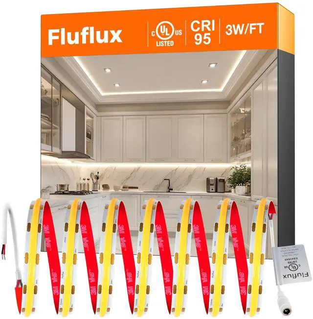 Main image of COB LED Strip Lights Neutral White 3500K, 24V DC Premium Tape Light with Strong 3M VHB Tape, CRI 95, UL Listed, Cuttable, Dimmable, for Living Room, Stairs, Shelves (NO Power Supply)
