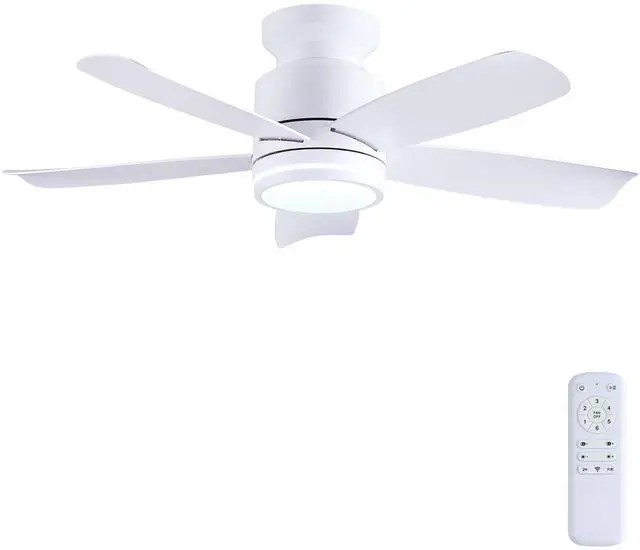 Main image of 41 Inch Flush Mount Ceiling Fan with Light Remote 6-Speed, White | 5 Reversible Plastic Blades,6-Speed & 2-Hour Timer,Remote Control,3 CCT Dimmable LED Lights for Bedroom