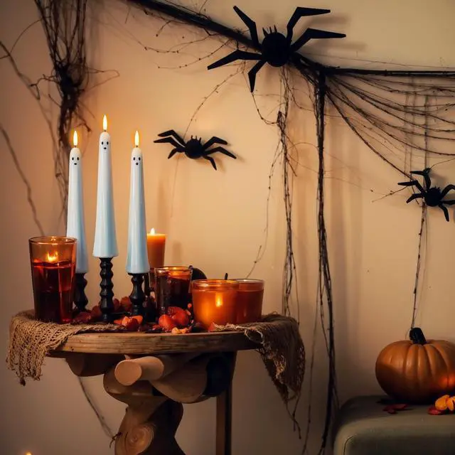 Alt view image 4 of 7 - Halloween Ghost Flameless Taper Candles Flickering Remote Timer | Battery Operated LED Candlesticks, 3D Wick Hand Painted Wax, 400 Hours Long Lasting, Dinner Indoor Decor, 0.79"x9.5", 2Pack