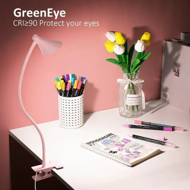 Alt view image 3 of 7 - Pink Small Desk Lamp Clip on LED Reading Light for Bed | 3 Color Modes 10 Dimmable Brightness, Book in Bed Headboard, Flexible Reading Lamp with Clamp BL08