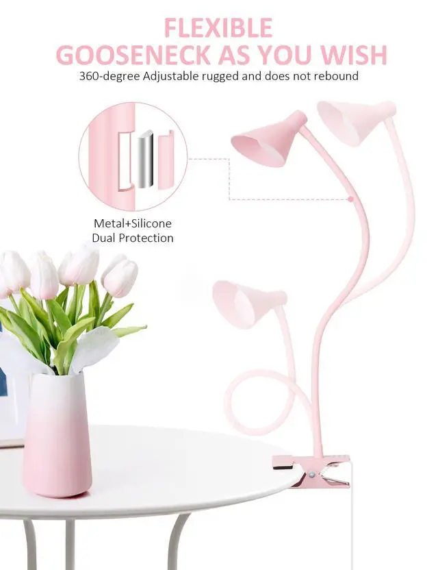 Alt view image 4 of 7 - Pink Small Desk Lamp Clip on LED Reading Light for Bed | 3 Color Modes 10 Dimmable Brightness, Book in Bed Headboard, Flexible Reading Lamp with Clamp BL08
