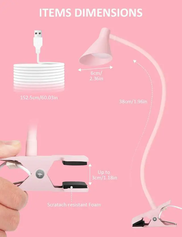 Alt view image 5 of 7 - Pink Small Desk Lamp Clip on LED Reading Light for Bed | 3 Color Modes 10 Dimmable Brightness, Book in Bed Headboard, Flexible Reading Lamp with Clamp BL08