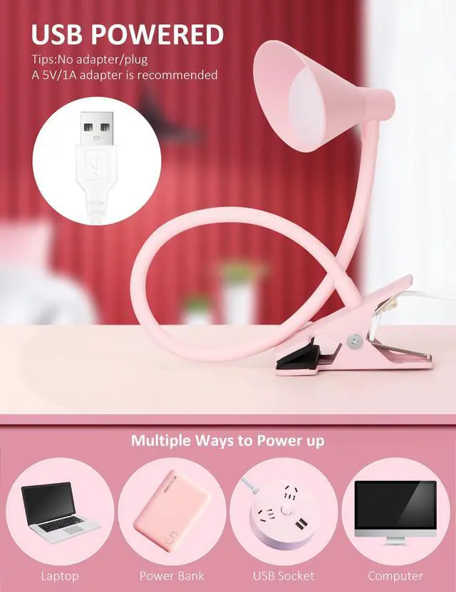 Alt view image 7 of 7 - Pink Small Desk Lamp Clip on LED Reading Light for Bed | 3 Color Modes 10 Dimmable Brightness, Book in Bed Headboard, Flexible Reading Lamp with Clamp BL08