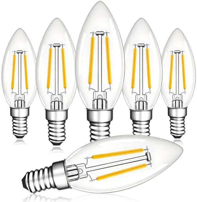 Main image of Dimmable E12 LED Bulbs,25 Watt Candelabra Light Bulbs for Chandelier | Vintage Candle Light Bulb,B11 Type B Filament Light Bulbs Ceiling Fan,2700K Warm White,Free-Flicker,120V,200LM,6pcs