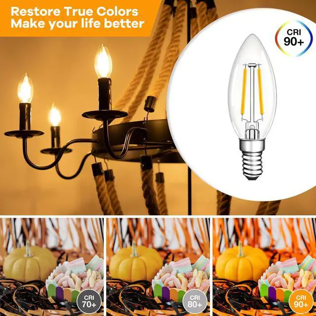 Alt view image 6 of 7 - Dimmable E12 LED Bulbs,25 Watt Candelabra Light Bulbs for Chandelier | Vintage Candle Light Bulb,B11 Type B Filament Light Bulbs Ceiling Fan,2700K Warm White,Free-Flicker,120V,200LM,6pcs