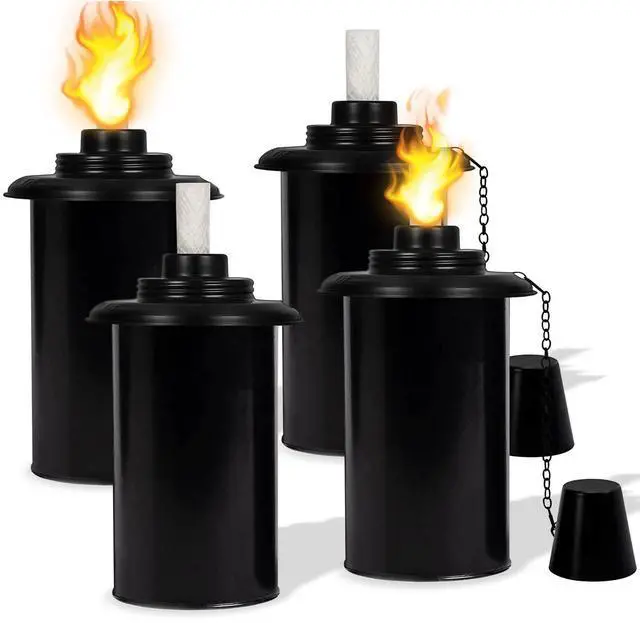 Main image of 12oz Torch Replacement Canisters - 4 Pack Bamboo Torch Fuel Canister Torches Cans With Wicks and Covers, Refillable Metal Tabletop Lantern For Garden, Patio, Luau Party