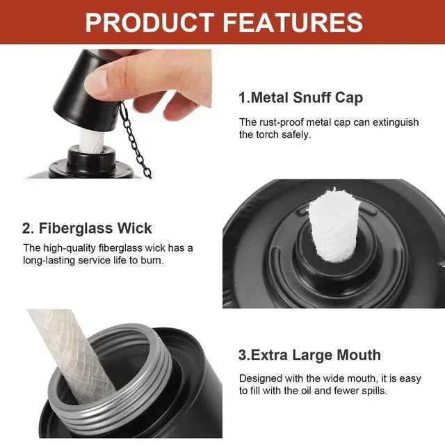 Alt view image 3 of 7 - 12oz Torch Replacement Canisters - 4 Pack Bamboo Torch Fuel Canister Torches Cans With Wicks and Covers, Refillable Metal Tabletop Lantern For Garden, Patio, Luau Party