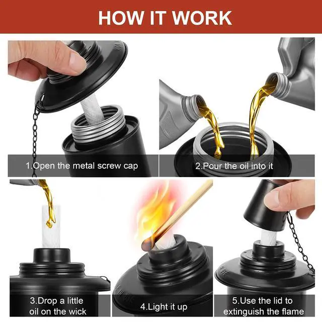 Alt view image 4 of 7 - 12oz Torch Replacement Canisters - 4 Pack Bamboo Torch Fuel Canister Torches Cans With Wicks and Covers, Refillable Metal Tabletop Lantern For Garden, Patio, Luau Party
