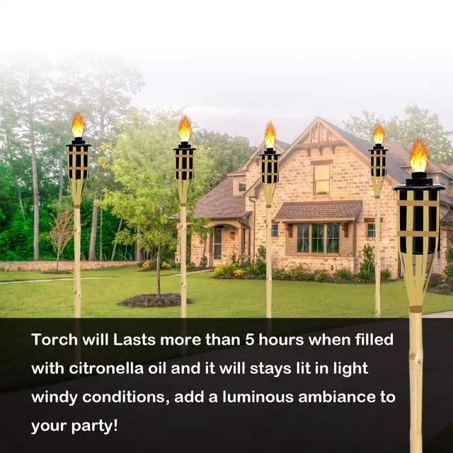 Alt view image 5 of 7 - 12oz Torch Replacement Canisters - 4 Pack Bamboo Torch Fuel Canister Torches Cans With Wicks and Covers, Refillable Metal Tabletop Lantern For Garden, Patio, Luau Party