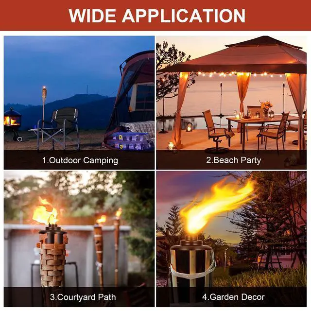 Alt view image 7 of 7 - 12oz Torch Replacement Canisters - 4 Pack Bamboo Torch Fuel Canister Torches Cans With Wicks and Covers, Refillable Metal Tabletop Lantern For Garden, Patio, Luau Party
