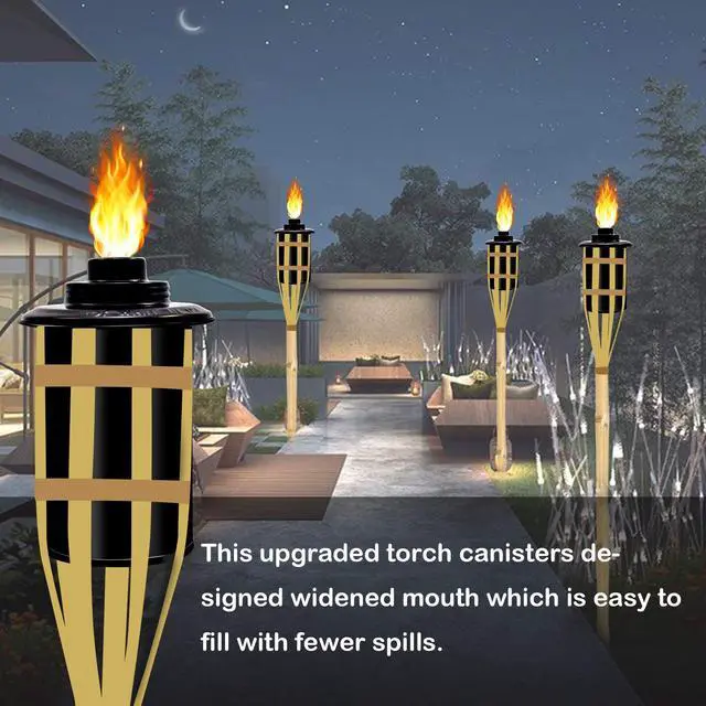 Alt view image 6 of 7 - 12oz Torch Replacement Canisters - 4 Pack Bamboo Torch Fuel Canister Torches Cans With Wicks and Covers, Refillable Metal Tabletop Lantern For Garden, Patio, Luau Party