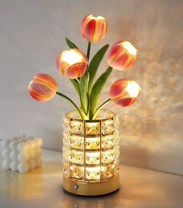 Main image of Handmade Flower Lamp,Rechargeable Cordless Touch Table Lamp,3-Colour Infinitely Dimming Small Night Light,Festival Restaurant Bedroom Bar Coffee Shop Birthday Gifts for Women Mom, Tulip Flower