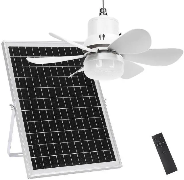 Main image of 18" Solar Ceiling Fan Light with Battery for Gazebo Patio | Remote Control, Rechargeable, 3 Fan Speeds & 3 Colors Light, for Patio, Canopy Tent, Chicken Coop & Greenhouse