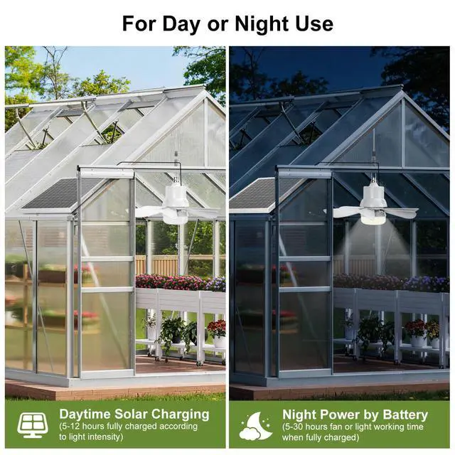 Alt view image 5 of 7 - 18" Solar Ceiling Fan Light with Battery for Gazebo Patio | Remote Control, Rechargeable, 3 Fan Speeds & 3 Colors Light, for Patio, Canopy Tent, Chicken Coop & Greenhouse
