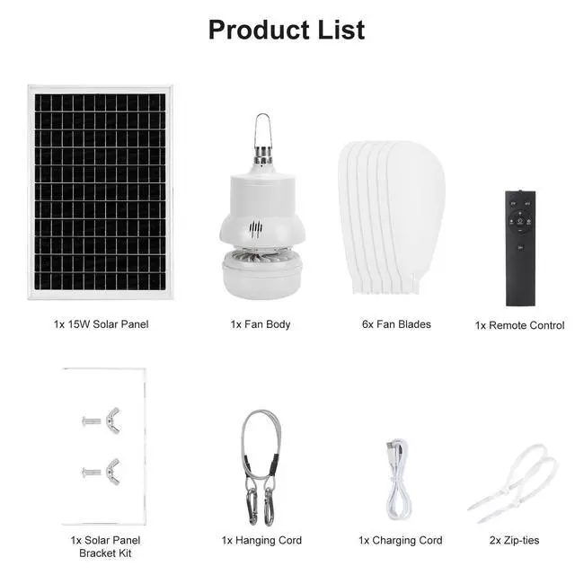 Alt view image 7 of 7 - 18" Solar Ceiling Fan Light with Battery for Gazebo Patio | Remote Control, Rechargeable, 3 Fan Speeds & 3 Colors Light, for Patio, Canopy Tent, Chicken Coop & Greenhouse