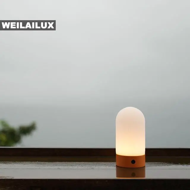 Alt view image 2 of 7 - Battery Operated Shower Lamp Waterproof, Small Portable Cordless Table Lamp Rechargeable, Touch Dimmable Mood Light for Home/Patio/Dining/Outdoor (Wood Grain)