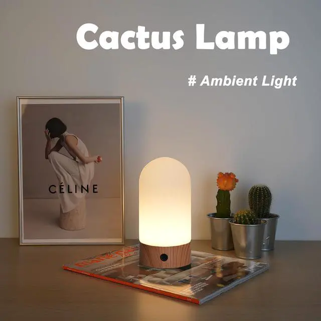 Alt view image 3 of 7 - Battery Operated Shower Lamp Waterproof, Small Portable Cordless Table Lamp Rechargeable, Touch Dimmable Mood Light for Home/Patio/Dining/Outdoor (Wood Grain)