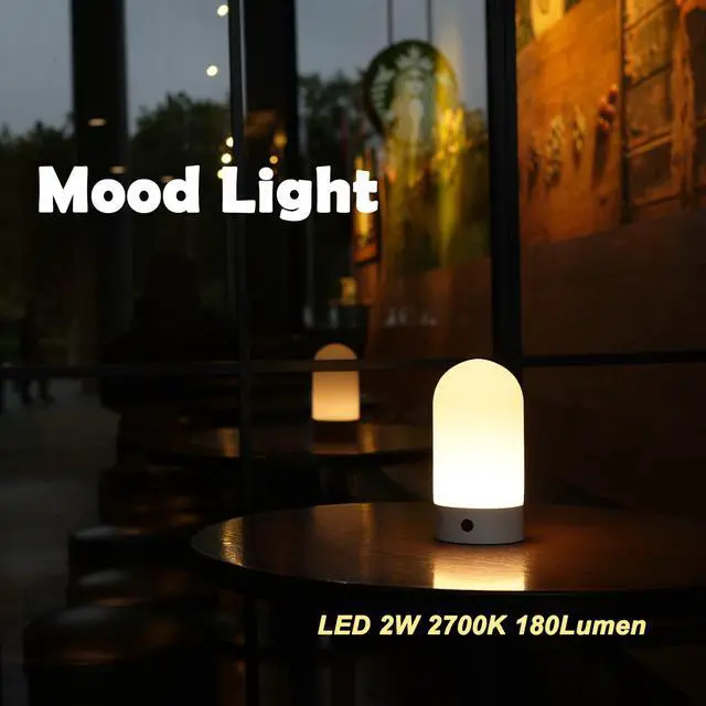 Alt view image 4 of 7 - Battery Operated Shower Lamp Waterproof, Small Portable Cordless Table Lamp Rechargeable, Touch Dimmable Mood Light for Home/Patio/Dining/Outdoor (Wood Grain)