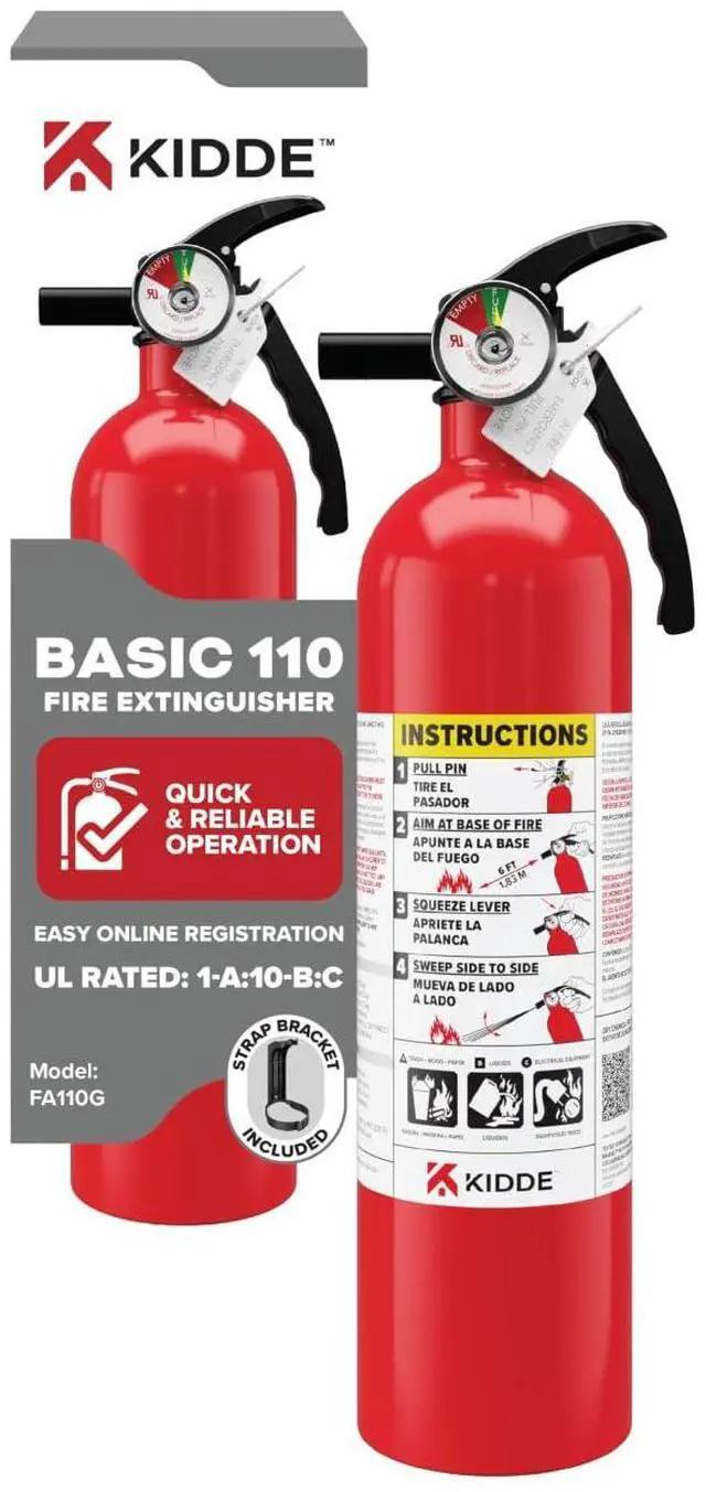 Main image of Basic 110 Fire Extinguisher for Home, 1-A:10-B:C, FA110G, 1 Pack | Residential Multi-Purpose Extinguisher for Small Common Household Fires, 2.5 lb. Dry Chemical