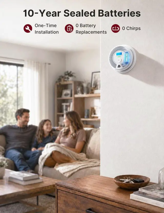 Alt view image 3 of 7 - Smoke Detector Carbon Monoxide Detector Combo, SC07, 1-Pack | 10-Year Sealed Battery (Not Hardwired), 2-in-1 Smoke & CO Detection, LCD Display, UL 217 & UL 2034 Certified