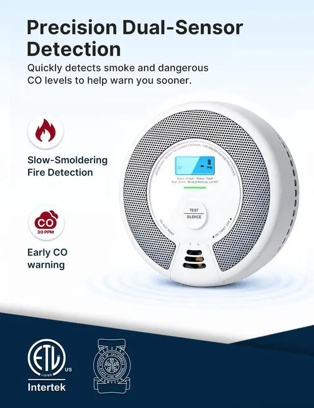 Alt view image 4 of 7 - Smoke Detector Carbon Monoxide Detector Combo, SC07, 1-Pack | 10-Year Sealed Battery (Not Hardwired), 2-in-1 Smoke & CO Detection, LCD Display, UL 217 & UL 2034 Certified