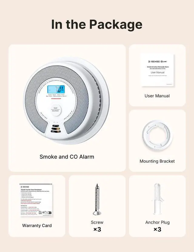 Alt view image 7 of 7 - Smoke Detector Carbon Monoxide Detector Combo, SC07, 1-Pack | 10-Year Sealed Battery (Not Hardwired), 2-in-1 Smoke & CO Detection, LCD Display, UL 217 & UL 2034 Certified