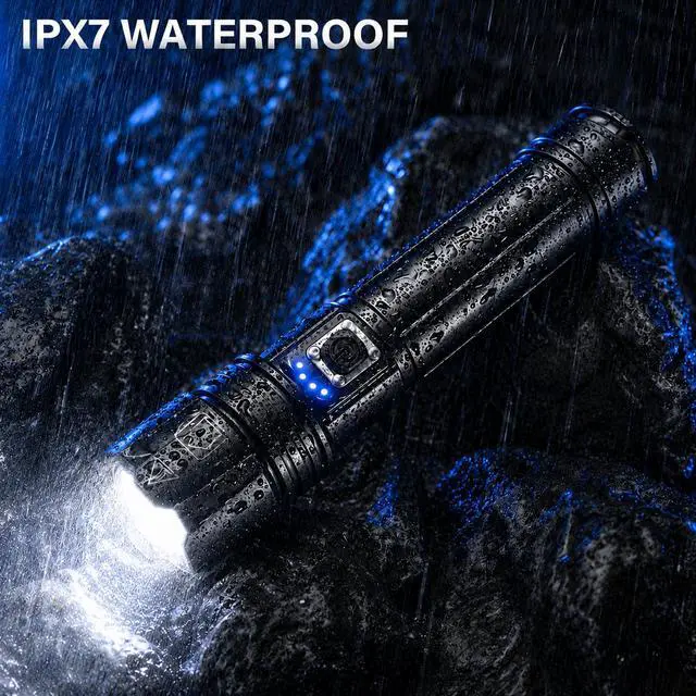Alt view image 6 of 7 - Rechargeable LED Flashlight 99000 High Lumens, Super Bright Flashlights with Zoomable & USB C Rechargeable & 5 Light Mode & IPX7 Waterproof, Powerful Flash Light for Home, Hiking, Camping