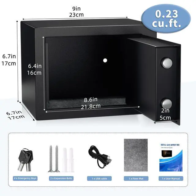 Alt view image 2 of 7 - Digital Electronic Money Safe, Steel Security Lock Box with Keypad, Office Hotel Business Jewelry Gun Cash Safe, 0.23 Cubic Feet, 9.06" W x 6.69" D x 6.69" Hblack