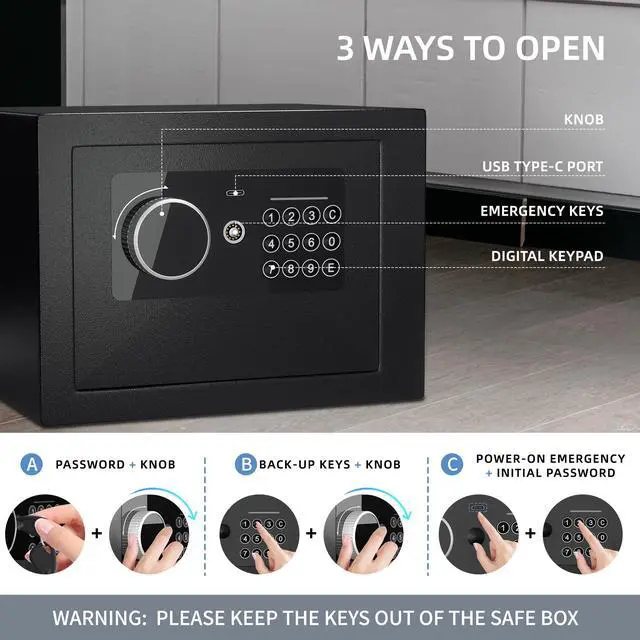 Alt view image 3 of 7 - Digital Electronic Money Safe, Steel Security Lock Box with Keypad, Office Hotel Business Jewelry Gun Cash Safe, 0.23 Cubic Feet, 9.06" W x 6.69" D x 6.69" Hblack