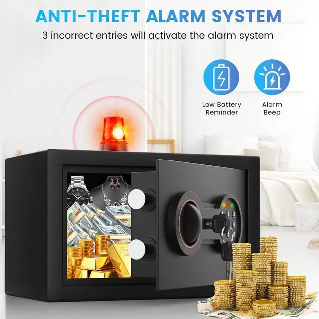 Alt view image 6 of 7 - Small Safe for Home, 6.69"H Safe Box with Fireproof Waterproof Bag | Money Safe with Alarm System, Sensor LED Light, Wall/Floor Mountable, Hidden Safes for for College Dorm Room