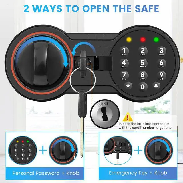 Alt view image 5 of 7 - Small Safe for Home, 6.69"H Safe Box with Fireproof Waterproof Bag | Money Safe with Alarm System, Sensor LED Light, Wall/Floor Mountable, Hidden Safes for for College Dorm Room
