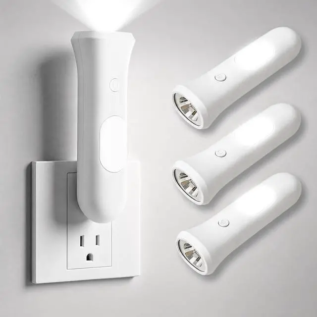 Main image of 4 in 1 Emergency Lights for Home Power Failure, 3 Pcs Rechargeable LED Flashlight Plug in Wall, Automatic Turn-On Power Outage Night Light Flashlight for Hurricane Preparedness Items