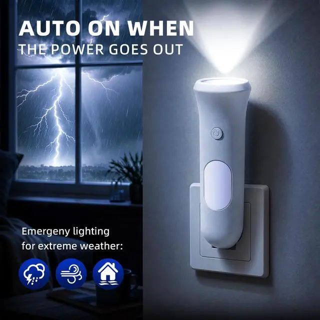 Alt view image 2 of 7 - 4 in 1 Emergency Lights for Home Power Failure, 3 Pcs Rechargeable LED Flashlight Plug in Wall, Automatic Turn-On Power Outage Night Light Flashlight for Hurricane Preparedness Items