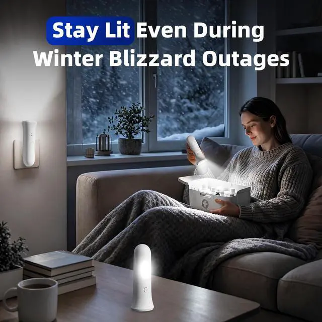 Alt view image 3 of 7 - 4 in 1 Emergency Lights for Home Power Failure, 3 Pcs Rechargeable LED Flashlight Plug in Wall, Automatic Turn-On Power Outage Night Light Flashlight for Hurricane Preparedness Items