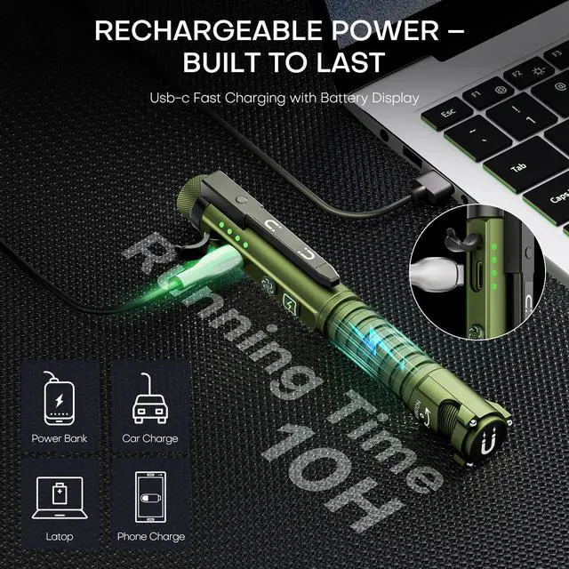 Alt view image 3 of 7 - EDC Flashlight Rechargeable,800 Lumen Small Flashlight with Magnetic Clip & Base, 11 Modes LED Flashlight,Glass Breaker&Bottle Opener, USB-C Flashlight for Working,Home and Emergency