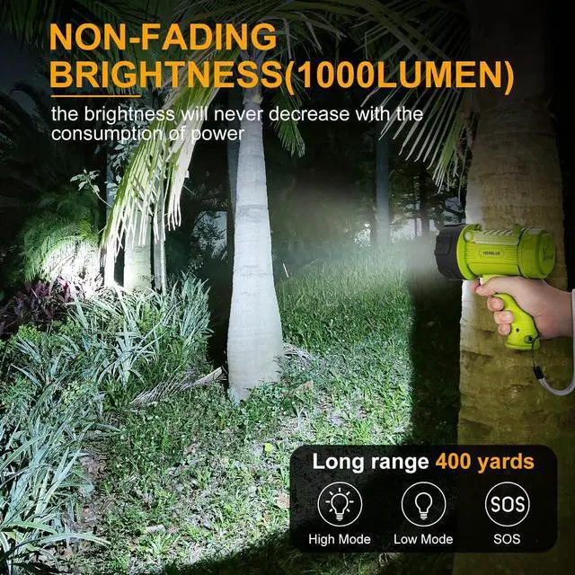 Alt view image 2 of 7 - Rechargeable Spotlight Flashlight with 2000,000 High Lumen LED, IP67 Waterproof Long Running Spot Light searchlight, Impact Resistant Handheld Spotlight with Foldable Stand and Red Lens