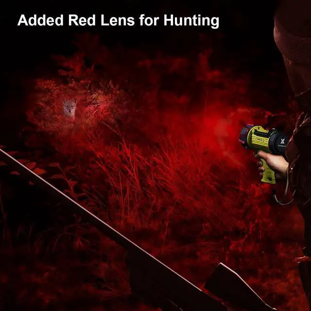 Alt view image 5 of 7 - Rechargeable Spotlight Flashlight with 2000,000 High Lumen LED, IP67 Waterproof Long Running Spot Light searchlight, Impact Resistant Handheld Spotlight with Foldable Stand and Red Lens