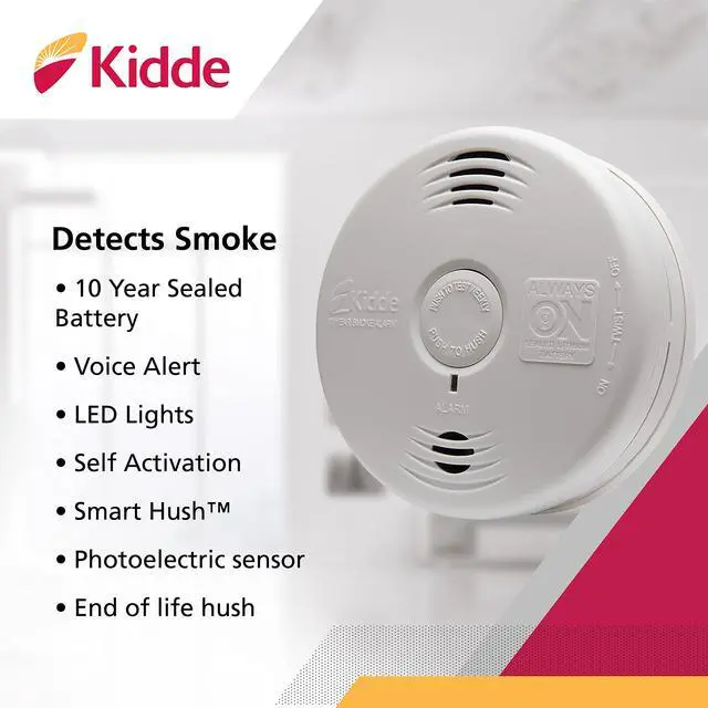 Alt view image 2 of 7 - Smoke Detector, 10-Year Battery, Photoelectric Sensor Smoke Alarm, White
