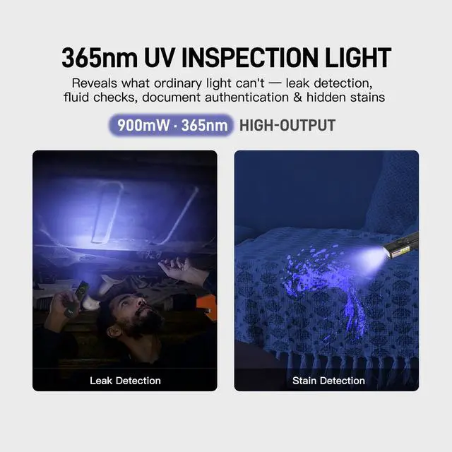 Alt view image 4 of 7 - Defender 3-in-1 Flat EDC Flashlight, 1600LM UV 365nm Blacklight | USB-C Rechargeable Pocket Flashlight with Green Beam, Strong Magnetic Tail, Two-Way Hat Clip, IPX7 for HVAC Inspection, Work