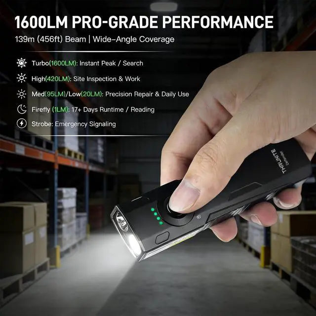 Alt view image 3 of 7 - Defender 3-in-1 Flat EDC Flashlight, 1600LM UV 365nm Blacklight | USB-C Rechargeable Pocket Flashlight with Green Beam, Strong Magnetic Tail, Two-Way Hat Clip, IPX7 for HVAC Inspection, Work