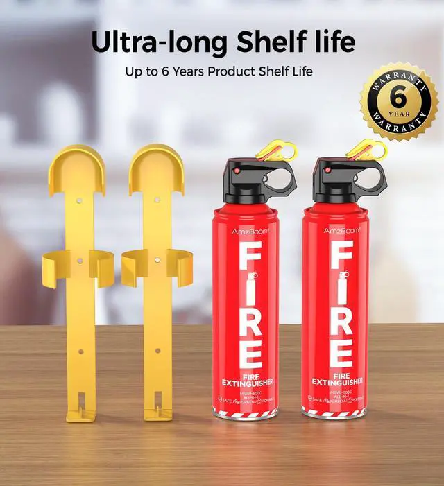 Alt view image 6 of 6 - 2-Pack Fire Extinguisher Kit,Compact ABCK Spray for Home, Kitchen, Car, Grill | Eco-Friendly, Anti-Reignition | Mounting Bracket