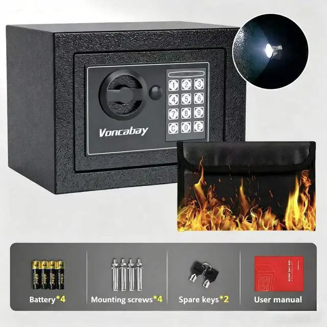 Alt view image 6 of 6 - Money Safe Box for Home with Digital Keypad, 0.23 Cu. Ft., Black | Alloy Steel, Sensor Light, Fireproof Bag Included, 2 Override Keys, 4 Mounting Screws, Carpeted Mat, 9 x 6.6 x 6.5 In