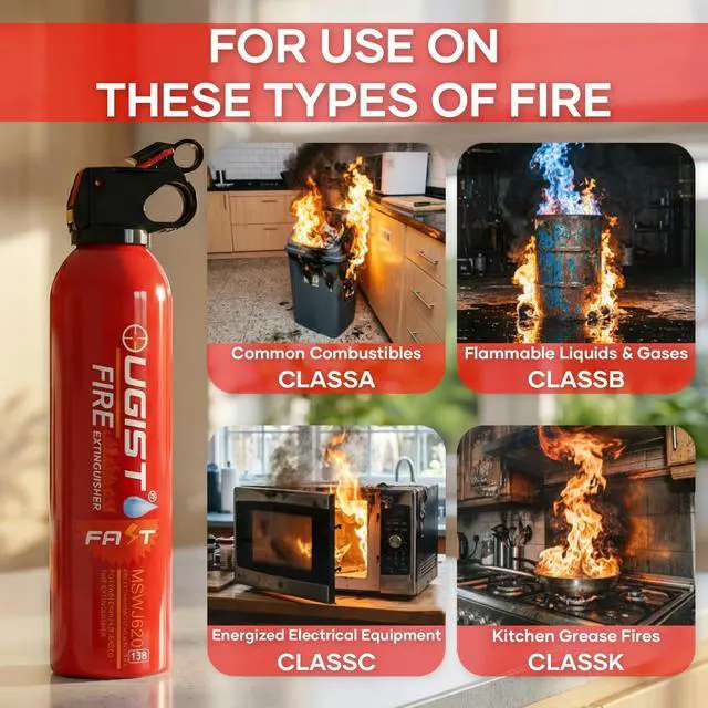 Alt view image 2 of 7 - Multipurpose Fire Extinguisher (4 Pack, 21oz Each) with Wall Mount Bracket, Water-Based Foam No Residue, for Kitchen Grease & Electrical Fires, Portable Small Extinguisher for Home, Vehicle & Office