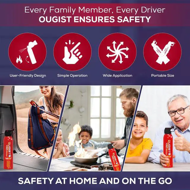 Alt view image 5 of 7 - Multipurpose Fire Extinguisher (4 Pack, 21oz Each) with Wall Mount Bracket, Water-Based Foam No Residue, for Kitchen Grease & Electrical Fires, Portable Small Extinguisher for Home, Vehicle & Office