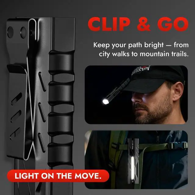 Alt view image 5 of 7 - T9PRO Pocket Flashlight Rechargeable, 1500 Lumen EDC Flashlight with Magnet Base and Clip, Compact Work Light for Dog Walking, Camping, Car Repair, Home Repair, Power Outages and Everyday Carry