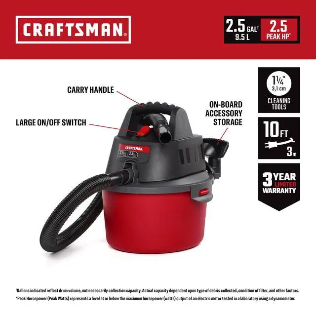 Alt view image 2 of 7 - CMXEVBE17250 2.5 Gallon 2.5 Peak HP Wet Dry Shop Vacuum