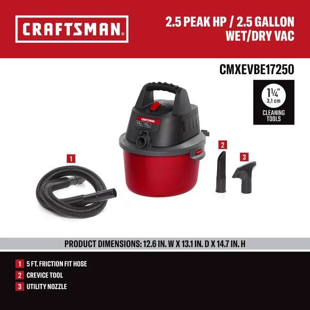Alt view image 3 of 7 - CMXEVBE17250 2.5 Gallon 2.5 Peak HP Wet Dry Shop Vacuum