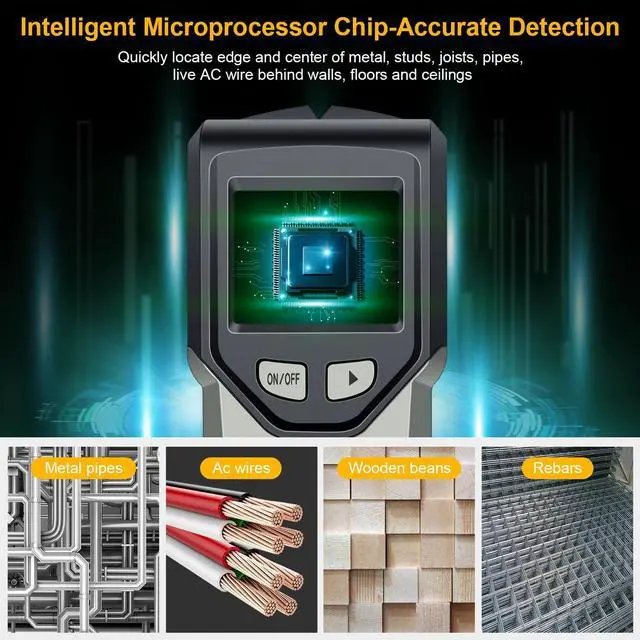 Alt view image 2 of 7 - Stud Finder Wall Scanner - 5 in 1 Stud Finder Tool w/Smart Chip and HD LCD Display, Stud Detector Beam Finders for the Center and Edge of Wood AC Wire Metal Studs Joist Pipe (Grayish)